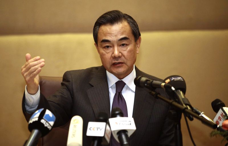 China's FM Wang Yi during a news conference in Algiers