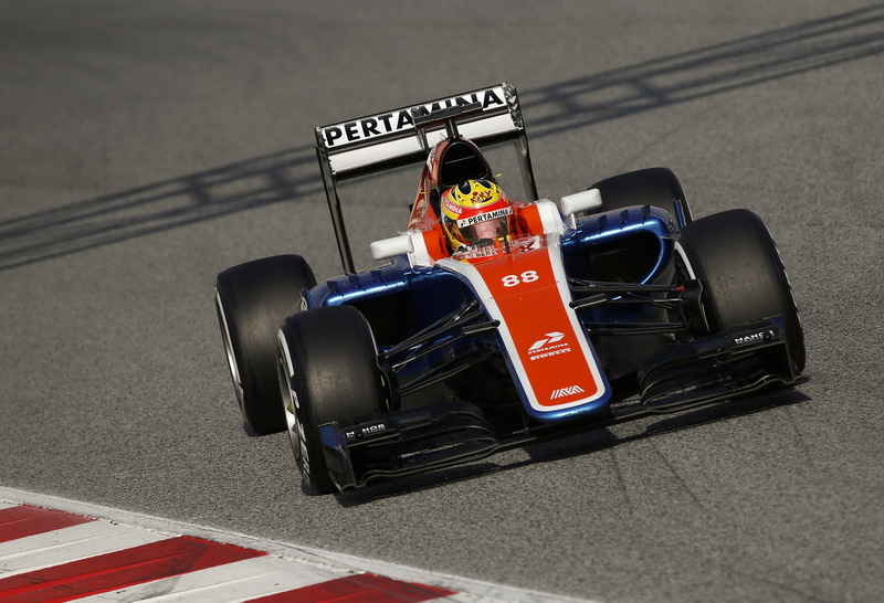 Manor Racing Formula One driver Haryanto of Indonesia takes a curve with his car during the fourth testing session ahead the upcoming season at the Circuit Barcelona-Catalunya in Montmelo