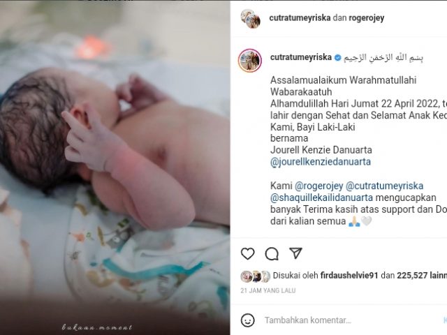 Cut Meyriska Melahirkan Anak Kedua, Banjir Ucapan Selamat