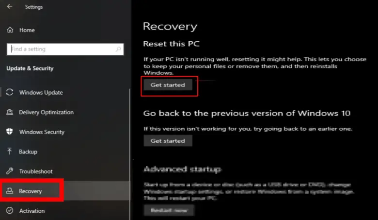 Recovery Windows 10