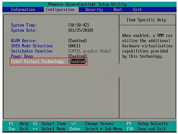 Intel Virtualization di Bios Lenovo