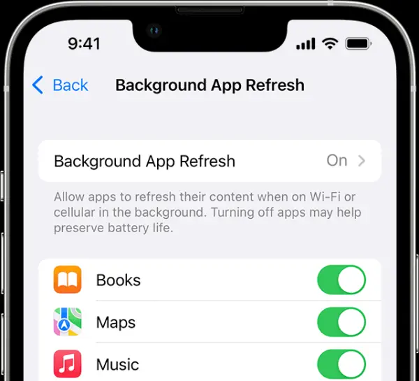 Nonaktifkan Background App Refresh iPhone