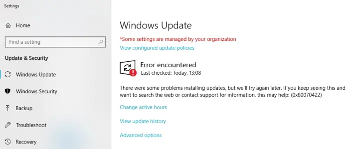 Error encountered Windows Update