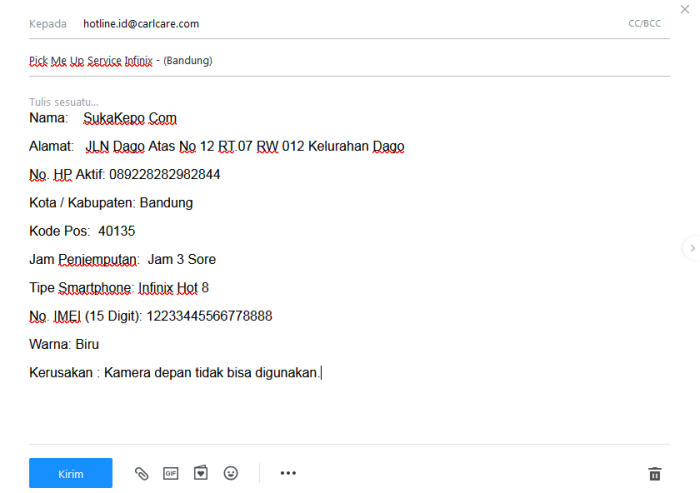 Contoh Email Jasa Pick Me Up Infinix