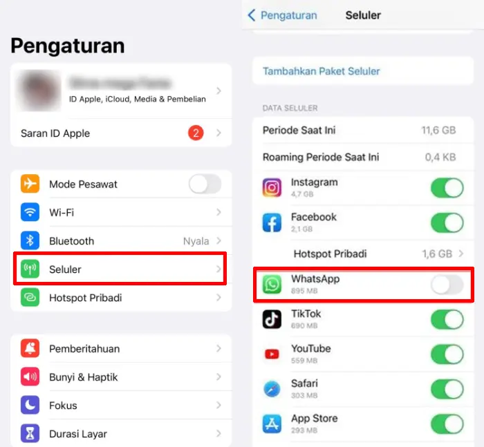 Menonaktifkan Data Seluler iPhone